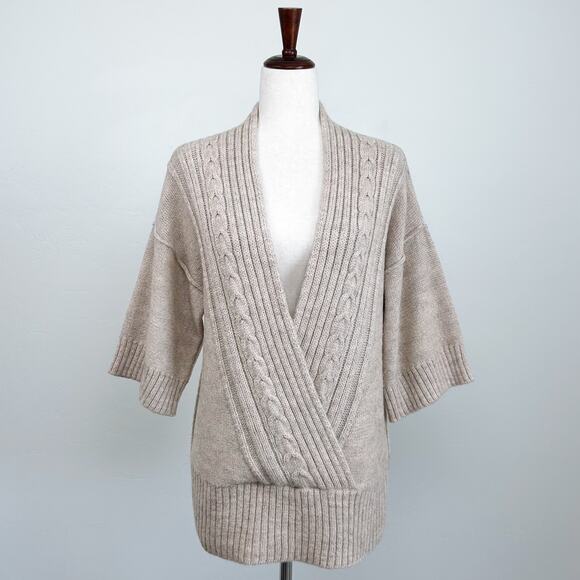 Banana Republic Wool/Alpaca Blend Cable Knit Cross Front Knit Sweater - Picture 1 of 9